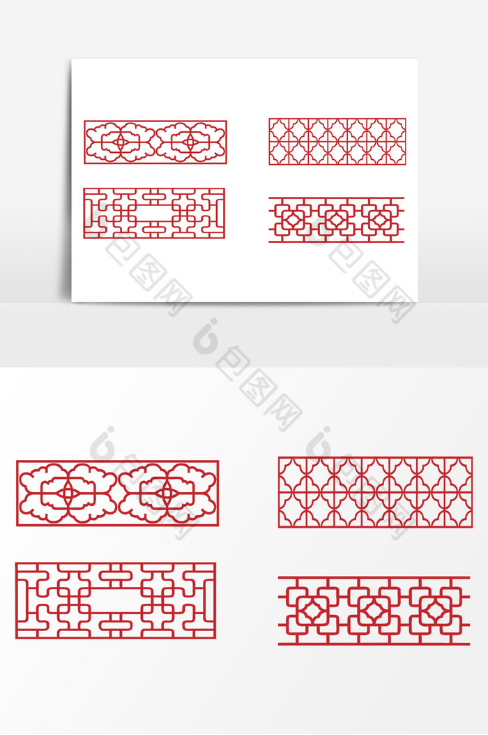 中式窗格装饰边框AI图片图片
