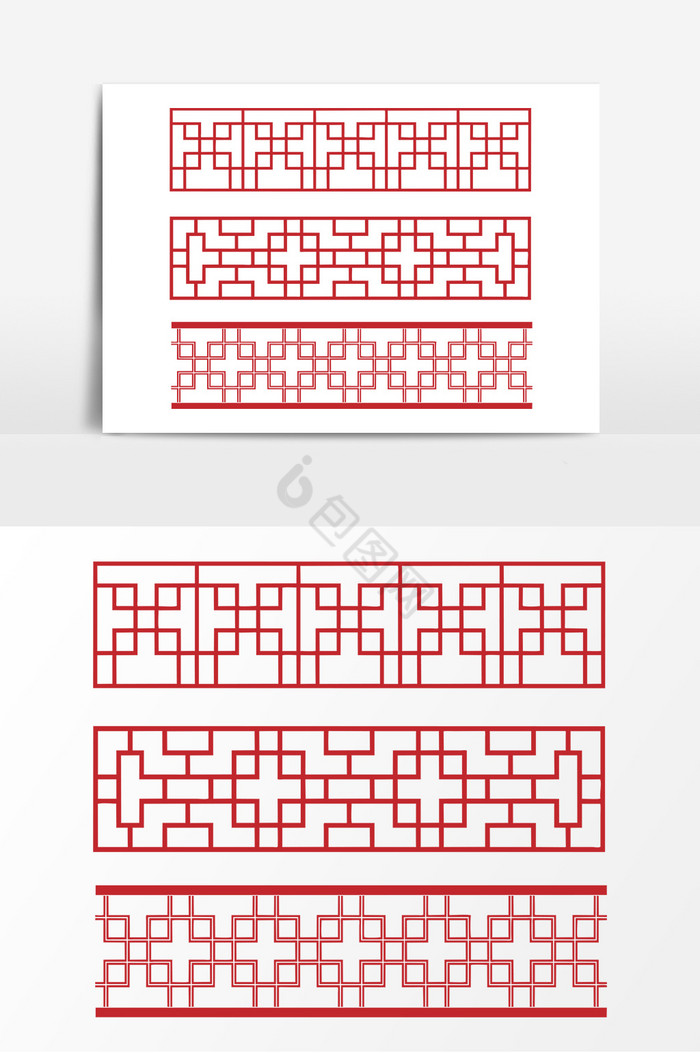 中式窗格装饰边框AI