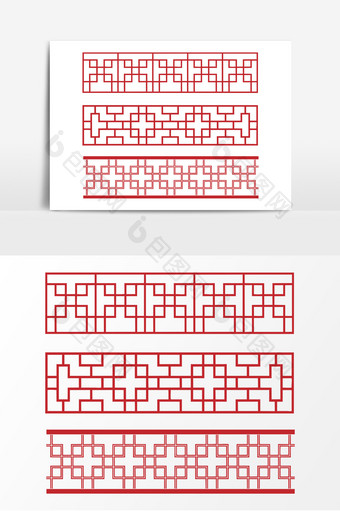 红色中式窗格装饰边框AI矢量素材图片