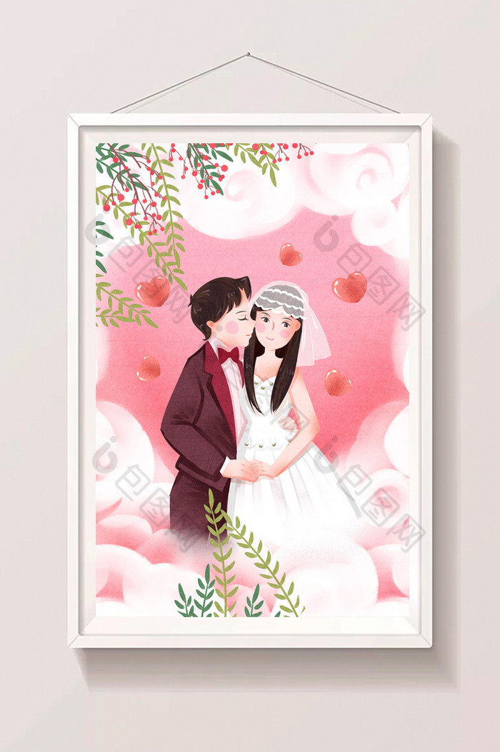 粉云朵上结婚插画图片图片