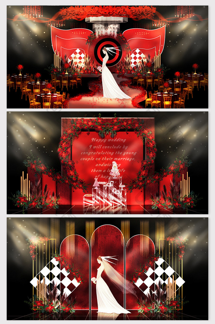 华丽大气酒红色现代简约婚礼效果图图片图片