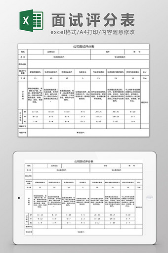 公司面试评分表Excel模板图片