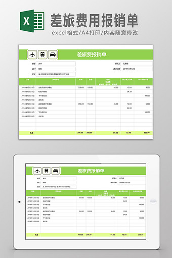 差旅费用报销单Excel模板图片