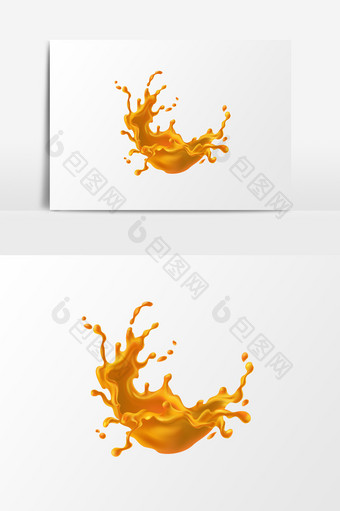 液态流体迸溅水滴汤汁美食橙色元素图片
