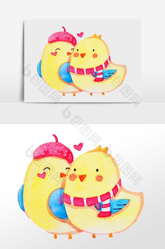 漂亮可爱的情侣动物小鸡插画图片