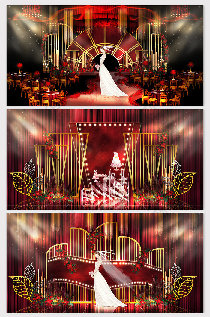时尚简约百老汇酒红色婚礼效果图图片图片