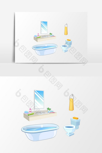 手绘卡通简约浴室浴缸镜子家居效果元素图片