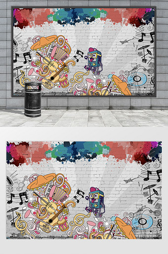 街头创意手绘涂鸦艺术音乐室外背景墙图片