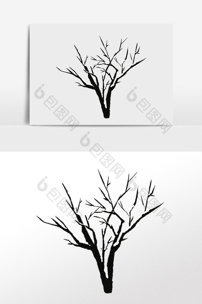 雪落树枝枯树插画图片图片