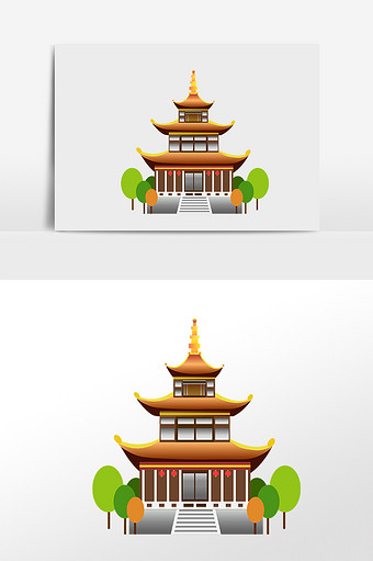 手绘地标性建筑贵阳甲秀楼插画图片下载