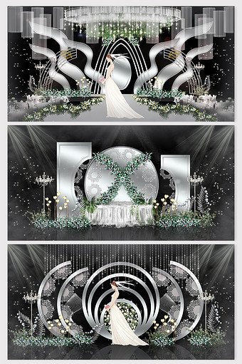 清新素雅纯白色高级灰银色婚礼效果图图片