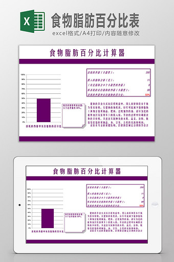 食物脂肪百分比Excel模板图片