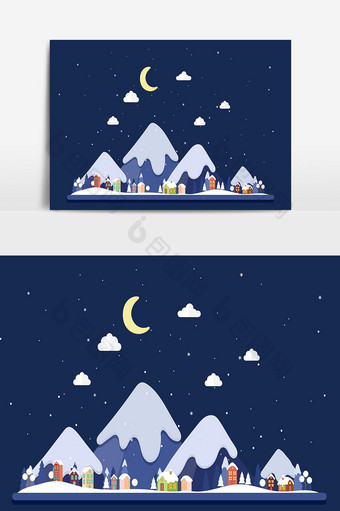 圣诞节和雪山背景的夜晚图片