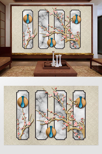 新中式富贵人家梅花屏风铁艺装饰背景墙图片