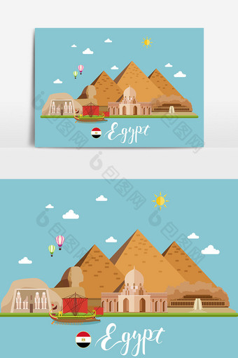埃及旅游景观矢量插图图片
