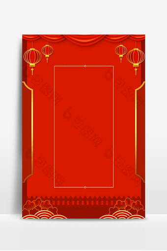 中国红元宵节灯笼帷幔广告海报背景图图片