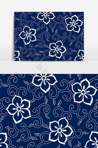 蓝白印花传统花边装饰AI矢量元素日系花纹图片
