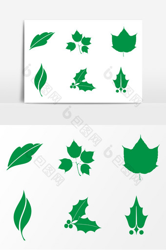 绿色树叶剪影AI矢量素材图片