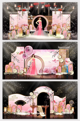 现代时尚粉色木兰中国风婚礼效果图图片