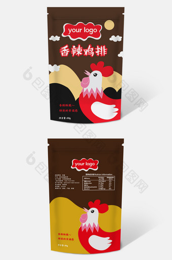 扁平化现代风香辣鸡排包装设计图片