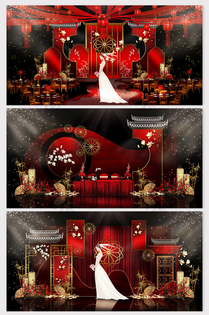 喜庆大气红金色中国红中式婚礼效果图图片图片