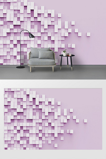 新现代北欧立体3D几何粉色电视背景墙图片