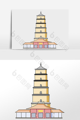 手绘著名经典建筑塔插画图片