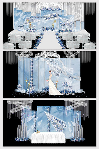 现代简约蓝色欧式唯美婚礼舞台布置效果图图片