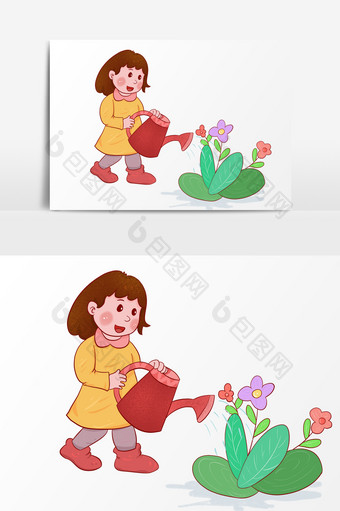 立春养花浇水卡通元素图片