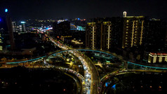 福建福州城市交通高架桥夜景灯光拥堵交通