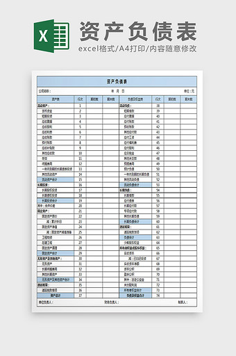 财务资产负债表excel模板图片