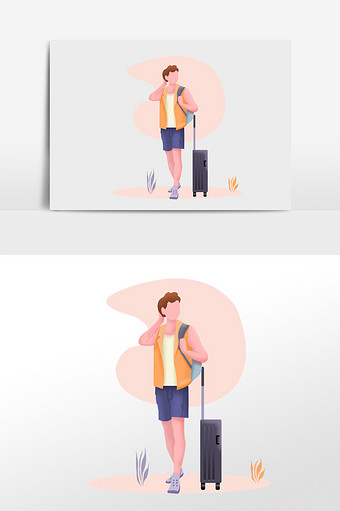 橙色扁平旅行的少年商务出行行李箱图片