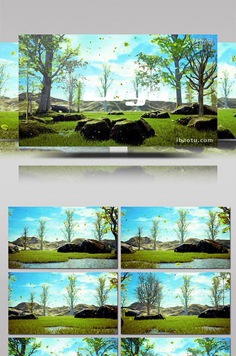 湖边草地生长的大树和水花汇聚标志AE模板图片