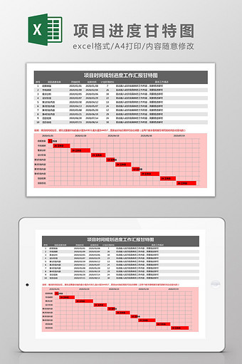 项目规划进度工作汇报甘特图Excel模板