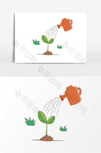 卡通植树节树苗浇水元素图片