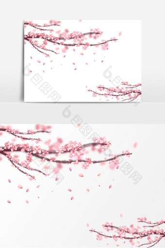 水墨风手绘粉色桃花花瓣元素素材图片