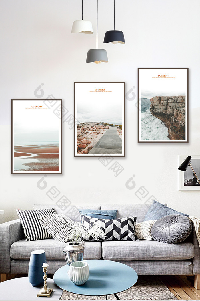 北欧风海岸线礁石风景客厅卧室装饰画图片图片