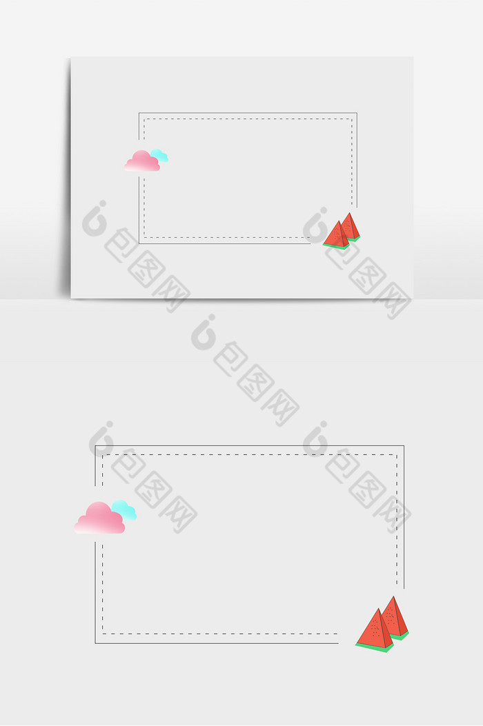 方形虚线线框西瓜云彩边框图片图片