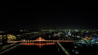 广东珠海横琴大桥夜景灯光航拍