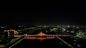 广东珠海横琴大桥夜景灯光航拍