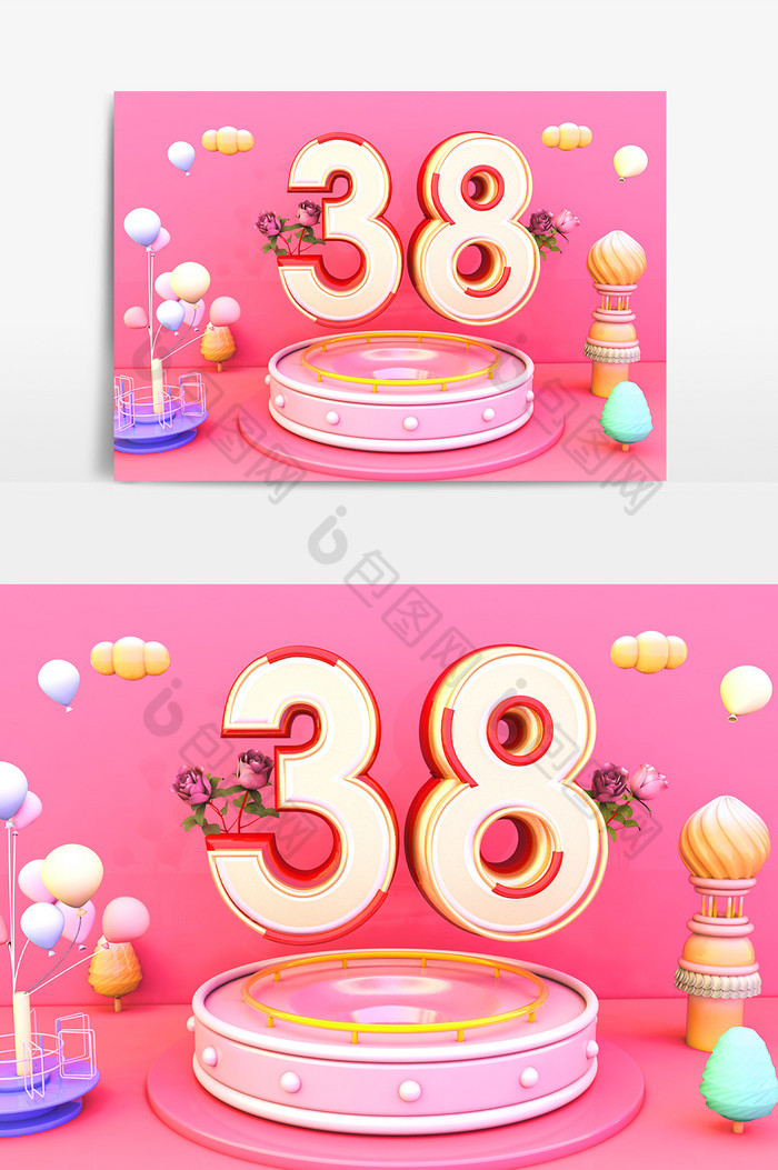 2019C4D38女王节电商活动场景模型图片图片