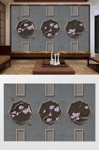 创意新中式手绘花鸟背景墙图片