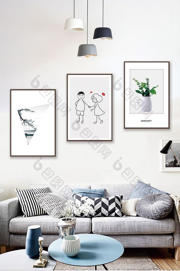 北欧风简约抽象几何植物风景客厅卧室装饰画图片图片