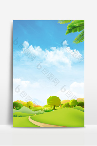 春天唯美绿色风景蓝天白云广告背景图图片