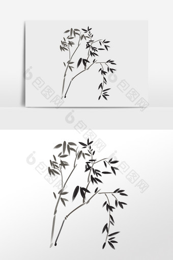 手绘水墨植物竹子树插画图片