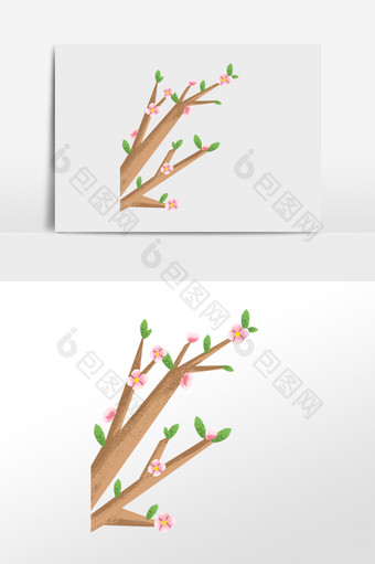 手绘春天植物绿树枝插画图片