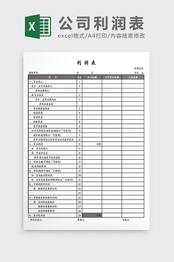 公司利润表Excel模板图片