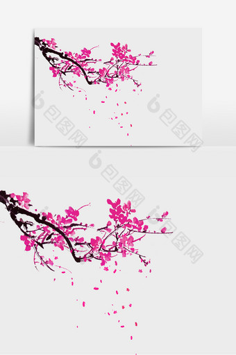 浪漫粉红色樱花花瓣雨元素图片
