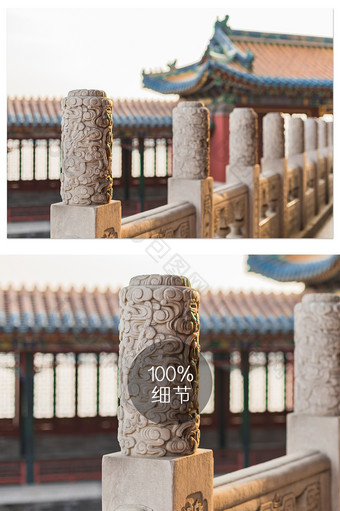 颐和园护栏石柱建筑特写摄影图片