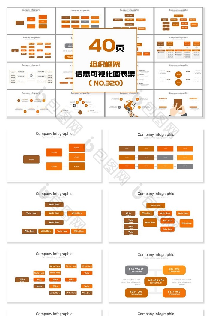 40页组织框架信息可视化PPT图表图片图片